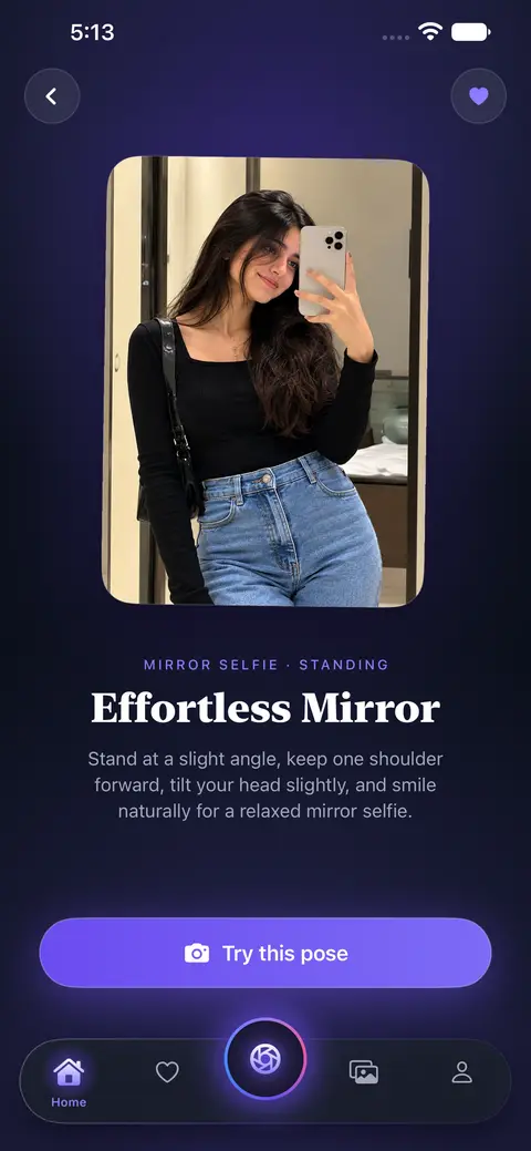 A mirror selfie pose with its tip, shown in PoseLab